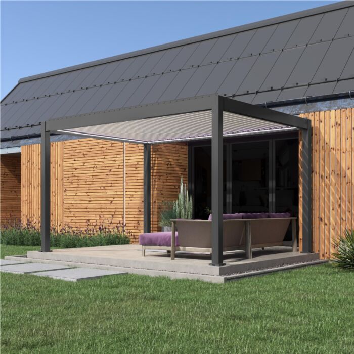 Pratt & Söhne Verona Pergola Aluminium mit weißem Lamellendach 4 x 3 m elektrisch PS6088330